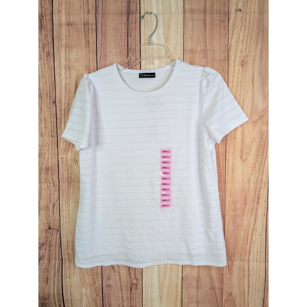 Rafaella Womens White Small Eyelet Puff Sleeve Top Size‎ Small